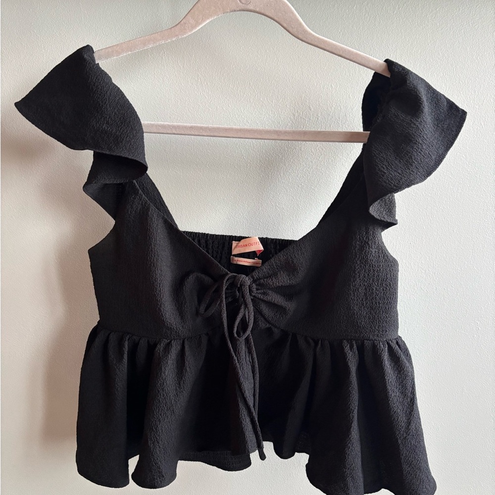 Urban Outfitters Black Sleeveless Ruffled Peplum Blouse